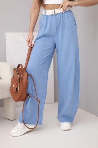 Spodnie damskie bawełniane z szeroką nogawką i paskiem jeansowe
