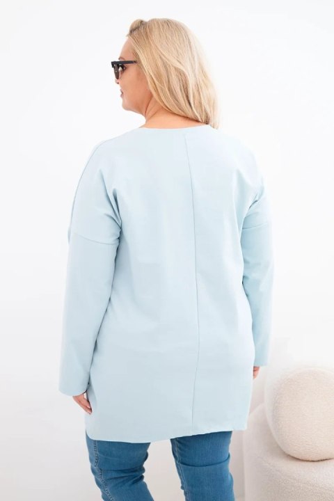 Bluzka damska Plus Size z dłuższym tyłem i długim rękawem ciemno miętowa