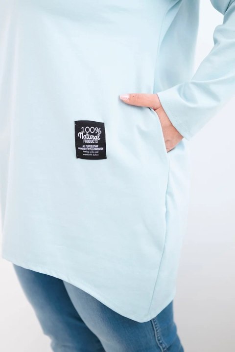 Bluzka damska Plus Size z dłuższym tyłem i długim rękawem ciemno miętowa