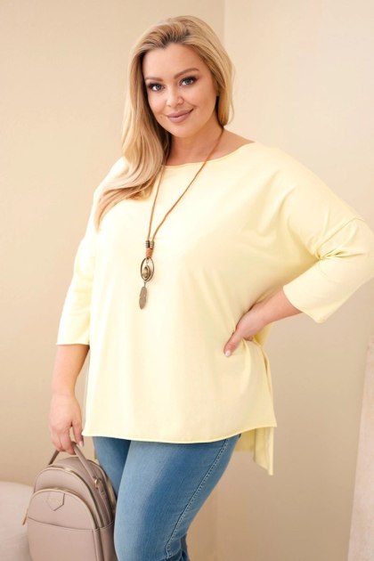 Bluzka damska bawełniana Plus Size asymetryczna żółta z naszyjnikiem morelowa