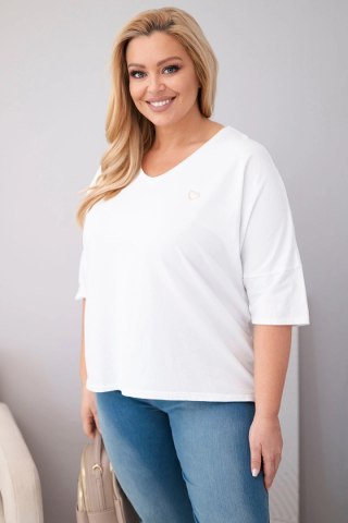Bluzka damska bawełniana oversize Plus Size z dekoltem V biała