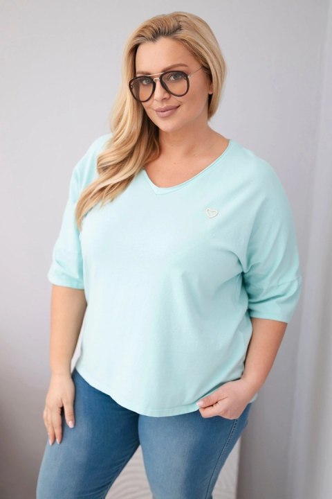Miętowa bluzka bawełniana Plus Size oversize z dekoltem V