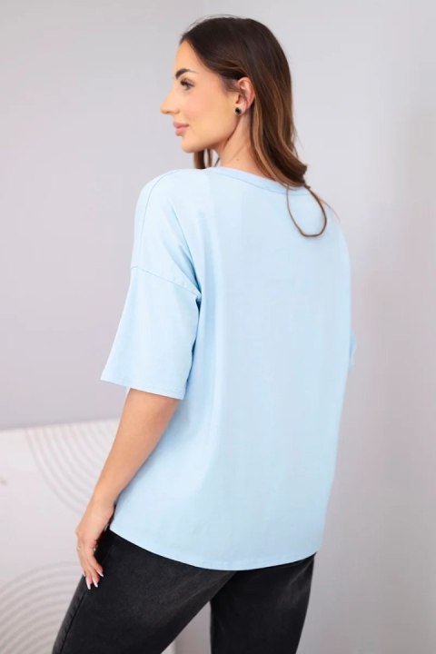 Bluzka damska bawełniana oversize z krótkim rękawem i nadrukiem niebieska