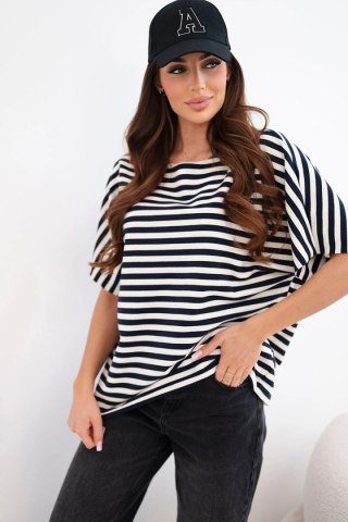 Bluzka damska bawełniana w paski z krótkim rękawem czarna