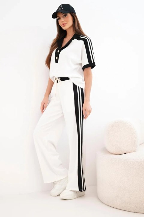 Komplet damski masełkowy z bluzą polo i szerokimi spodniami czarny