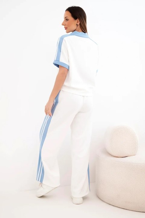 Komplet damski masełkowy z bluzą polo i szerokimi spodniami jeansowy