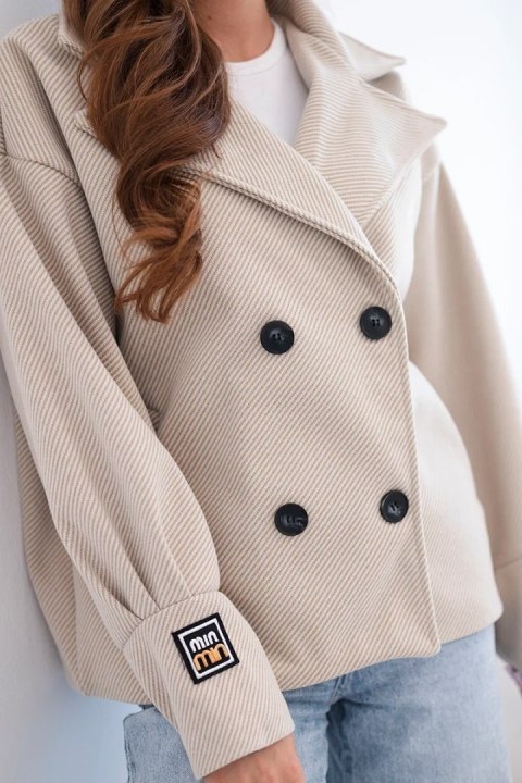 Kurtka damska krótka dwurzędowa z kołnierzem beżowa