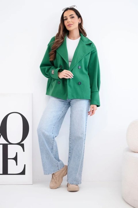 Kurtka damska krótka dwurzędowa z kołnierzem zielona