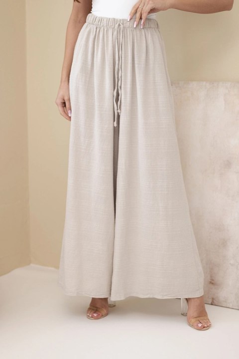 Spodnie damskie szerokie bawełniane z gumką w pasie beżowe