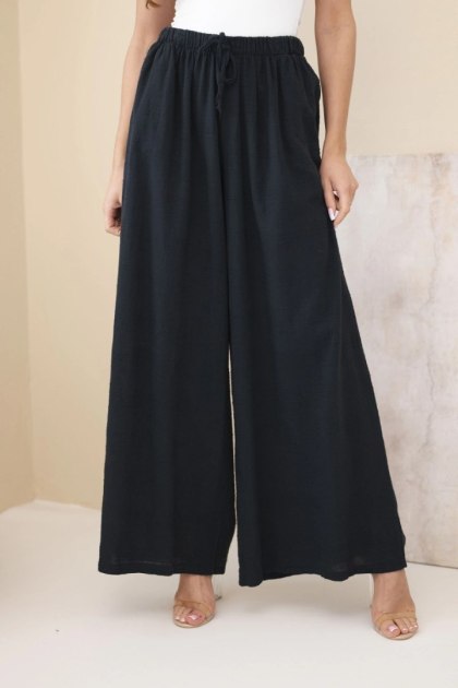 Spodnie damskie szerokie bawełniane z gumką w pasie czarne
