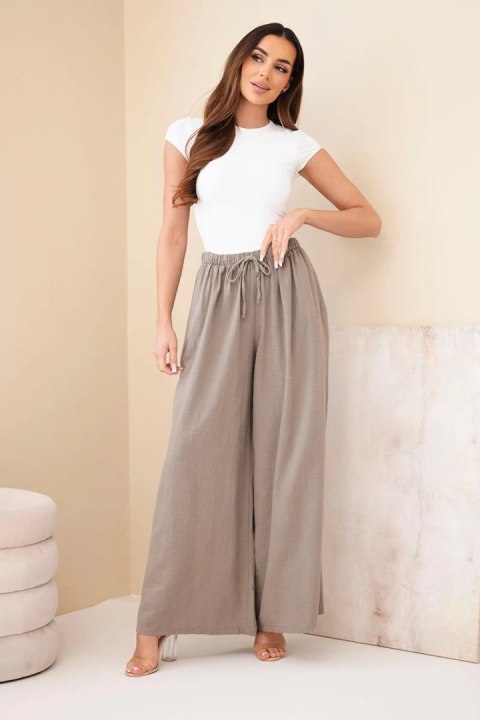 Spodnie damskie szerokie bawełniane z gumką w pasie fango