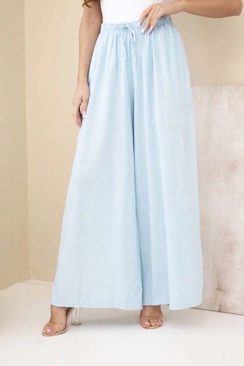 Niebieskie spodnie damskie szerokie bawełniane z gumką w pasie