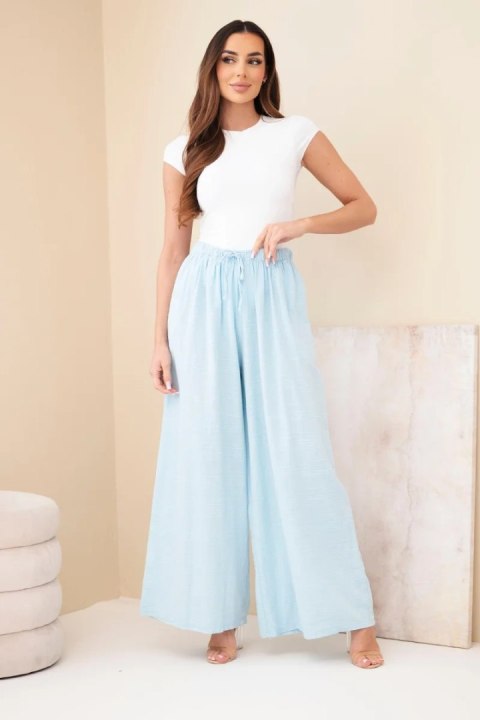 Spodnie damskie szerokie bawełniane z gumką w pasie niebieskie