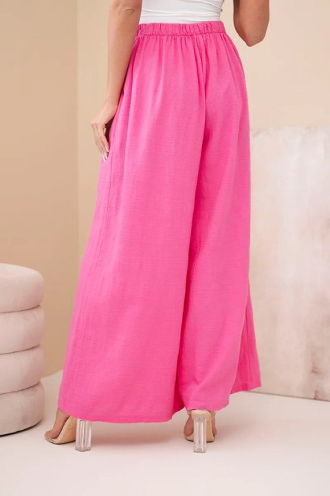 Spodnie damskie szerokie bawełniane z gumką w pasie różowe