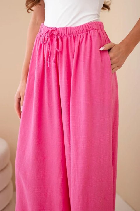 Spodnie damskie szerokie bawełniane z gumką w pasie różowe