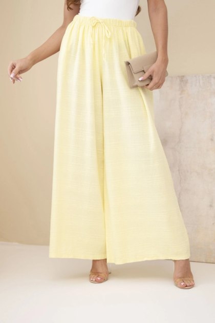 Spodnie damskie szerokie bawełniane z gumką w pasie żółte