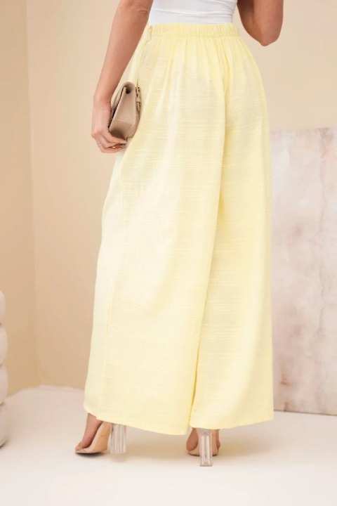 Spodnie damskie szerokie bawełniane z gumką w pasie żółte