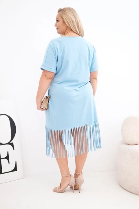 Sukienka damska bawełniana z dekoltem V i frędzlami Plus Size niebieska