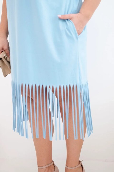 Sukienka damska bawełniana z dekoltem V i frędzlami Plus Size niebieska