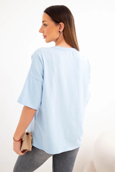 Bluzka damska bawełniana oversize z kwiatowym nadrukiem niebieska