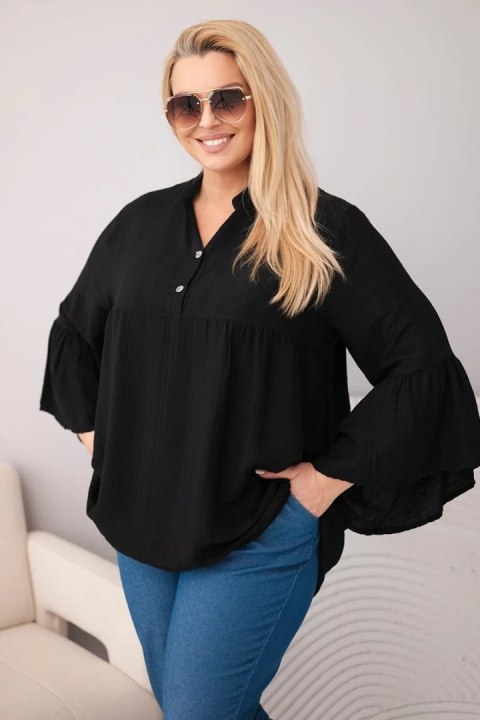 Bluzka damska wiskozowa Plus Size z falbaniastym rękawem