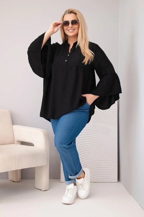 Bluzka damska wiskozowa Plus Size z falbaniastym rękawem
