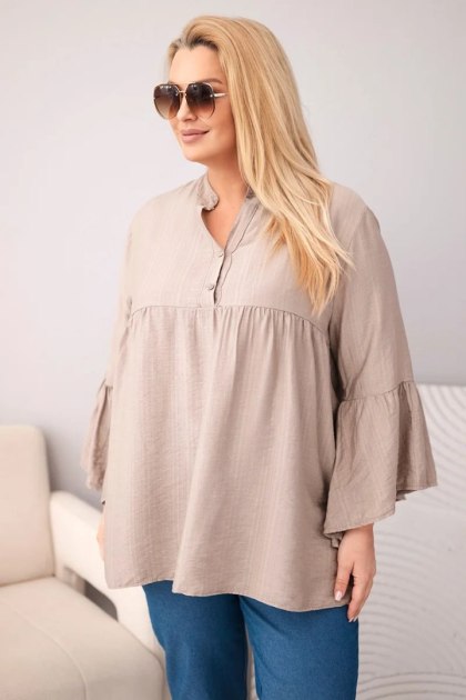 Bluzka damska wiskozowa Plus Size z falbaniastym rękawem i dekoltem V fango