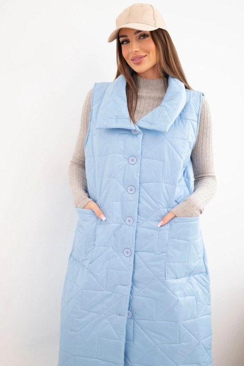 Kamizelka damska pikowana długa z kieszeniami i stójką niebieska