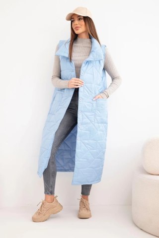 Kamizelka damska pikowana długa z kieszeniami i stójką niebieska