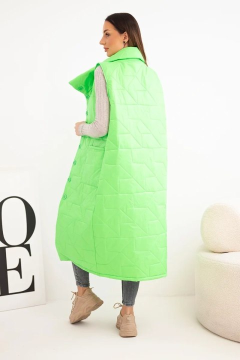 Kamizelka damska pikowana długa z kieszeniami i stójką zielony neon