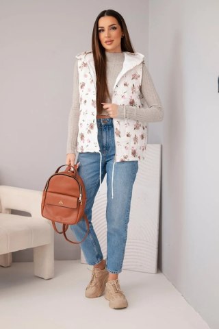 Kamizelka damska pikowana w kwiaty z kapturem fango