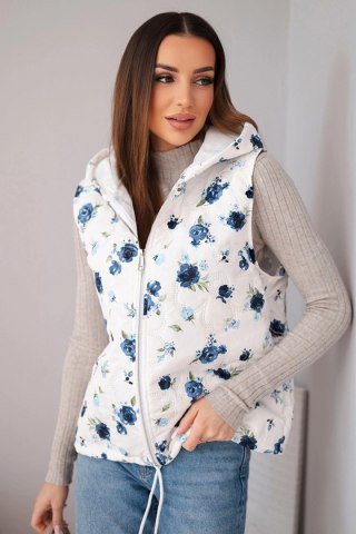Kamizelka damska pikowana w kwiaty z kapturem granatowa