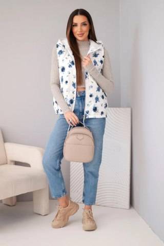 Kamizelka damska pikowana w kwiaty z kapturem granatowa