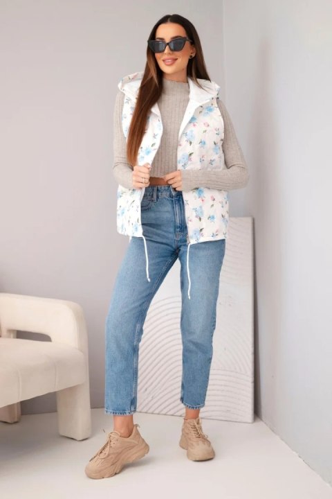 Kamizelka damska pikowana w kwiaty z kapturem niebieska