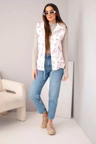 Kamizelka damska pikowana w kwiaty z kapturem różowa