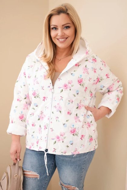 Kurtka damska wiosenna Plus Size w drobnym wzorem w kwiaty różowa