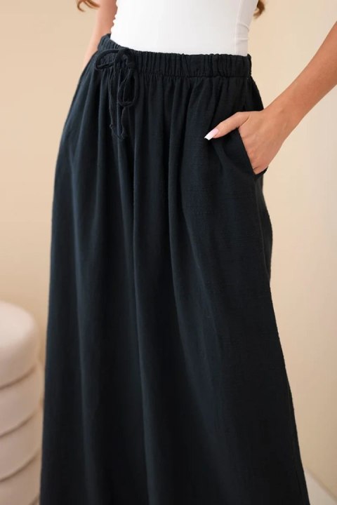 Spodnie damskie szerokie bawełniane z gumką w pasie czarne