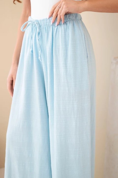 Spodnie damskie szerokie bawełniane z gumką w pasie niebieskie