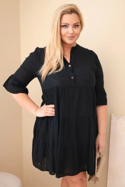 Sukienka damska bawełniana Plus Size z falbanami czarna