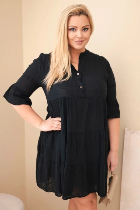 Czarna sukienka bawełniana Plus Size z falbanami