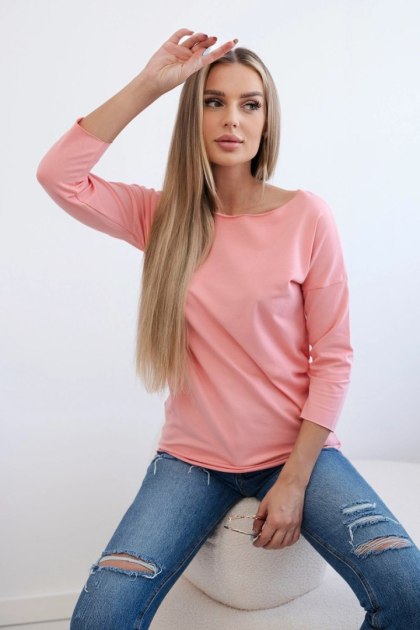 Bluzka damska z dekoltem w łódkę morelowa