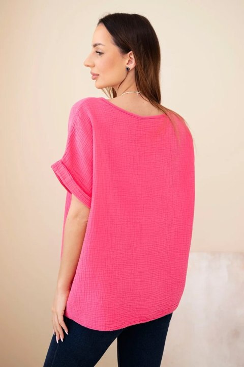 Bluzka muślinowa z naszyjnikiem różowa