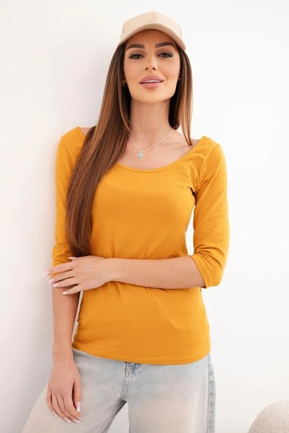 Bluzka okrągły dekolt ciemno musztardowa