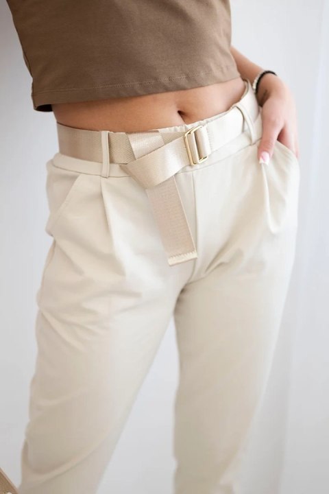 Spodnie Punto z paskiem jasno beżowe