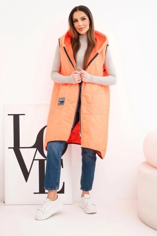 Kamizelka damska pikowana Plus Size z kapturem zapinana na zamek pomarańczowy neon