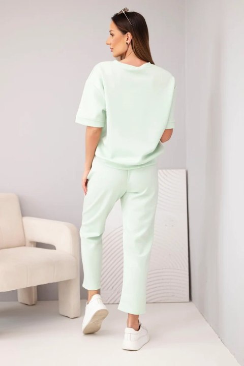 Komplet damski wiskozowy masełko z krótkim rękawem i spodniami z podwijaną nogawką miętowy