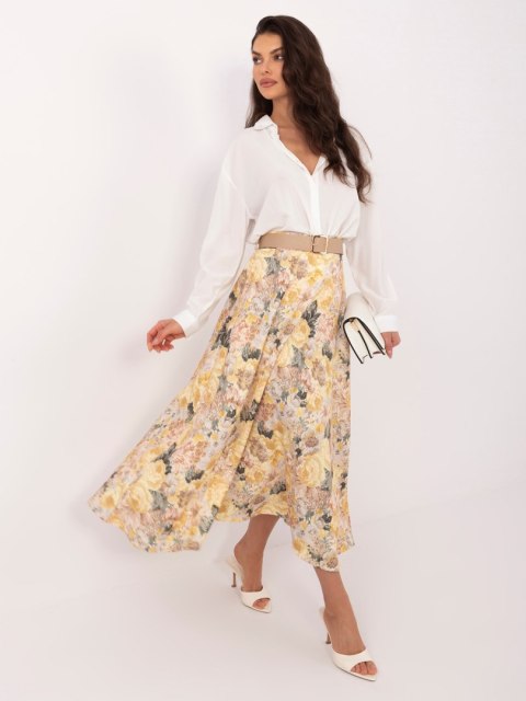Żółta elegancka spódnica w kwiaty