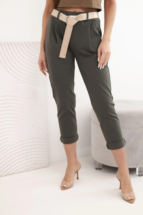 Eleganckie spodnie damskie Punto z paskiem khaki