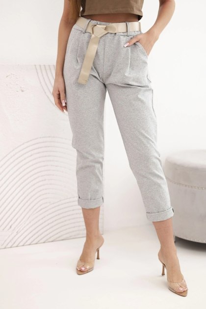 Spodnie Punto z paskiem szary melanż