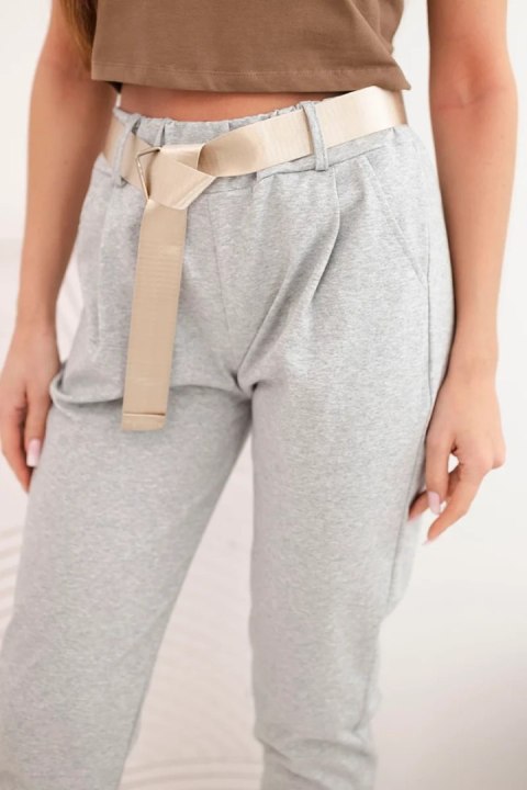 Spodnie Punto z paskiem szary melanż